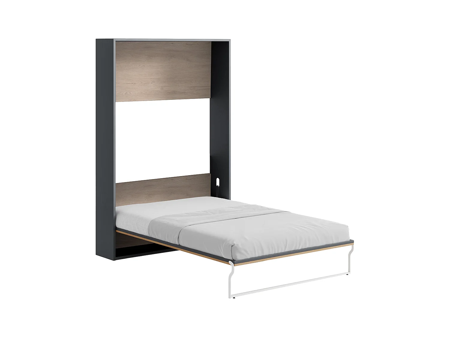 Schrankbett 140 x 200 cm - Manuelle vertikale  Öffnung - Naturfarben und Anthrazit - MALINA II