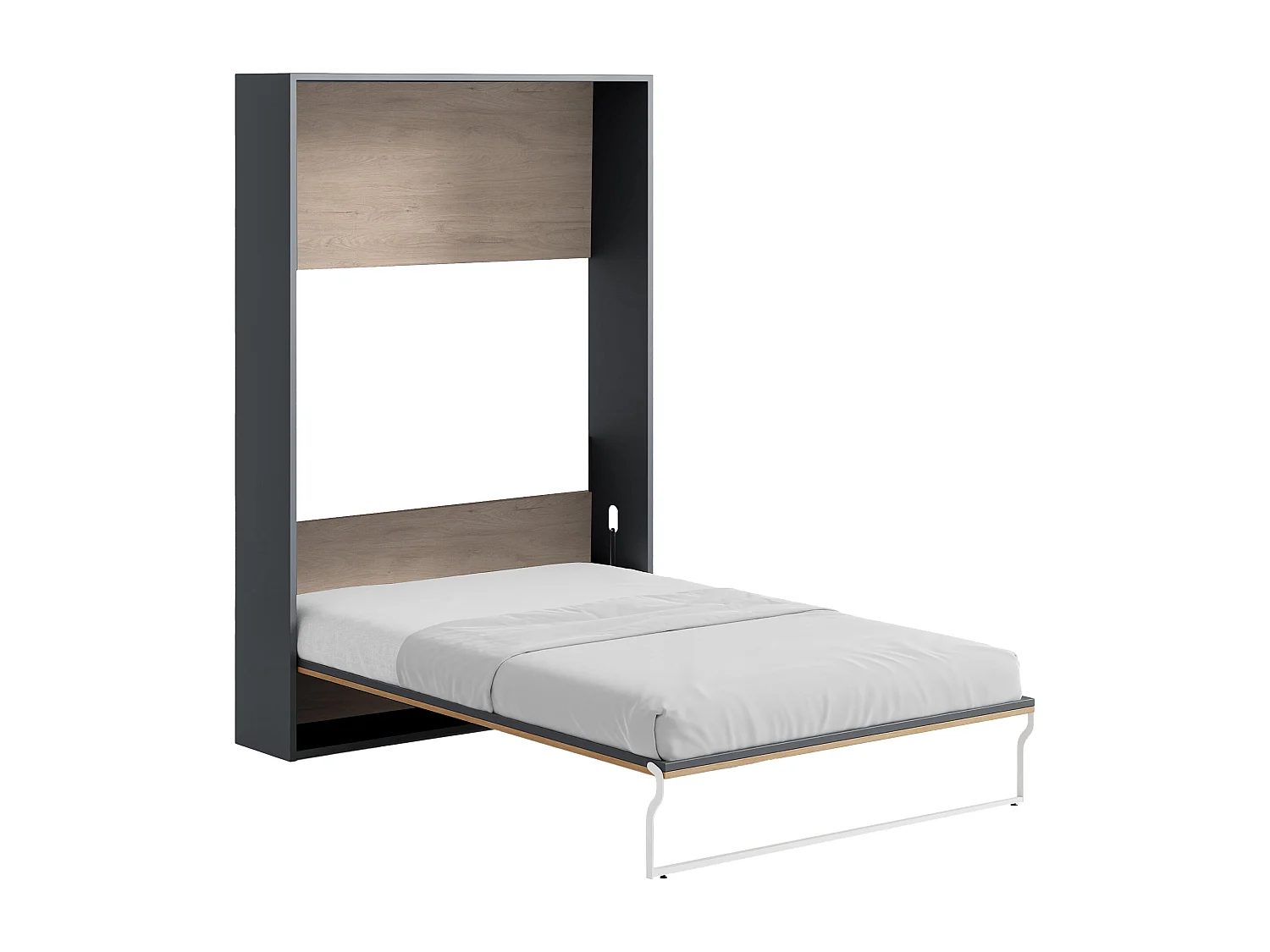 Cama abatible 140 x 200 cm - Apertura vertical manual - Color: Natural y antracita - MALINA II