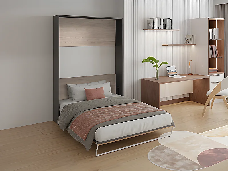 Cama rebatível 140x200 cm abertura vertical manual cor natural e antracite - MALINA II