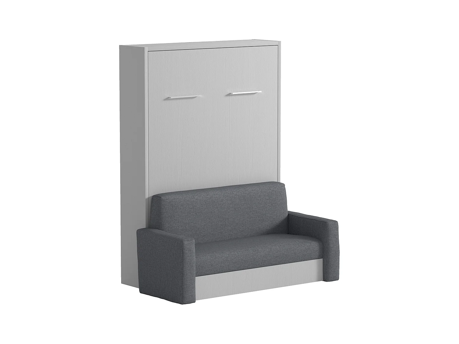 Schrankbett mit Sofa & manueller vertikaler Öffnung - 140 x 200 cm - Grau & Weiß - MALINA