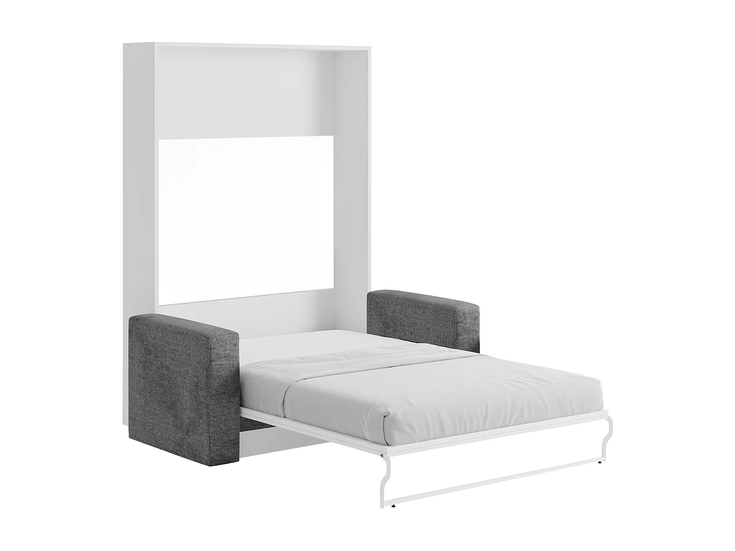 Lit escamotable canapé 140 x 200 cm - Ouverture verticale manuelle - Blanc et gris - VACIALA II