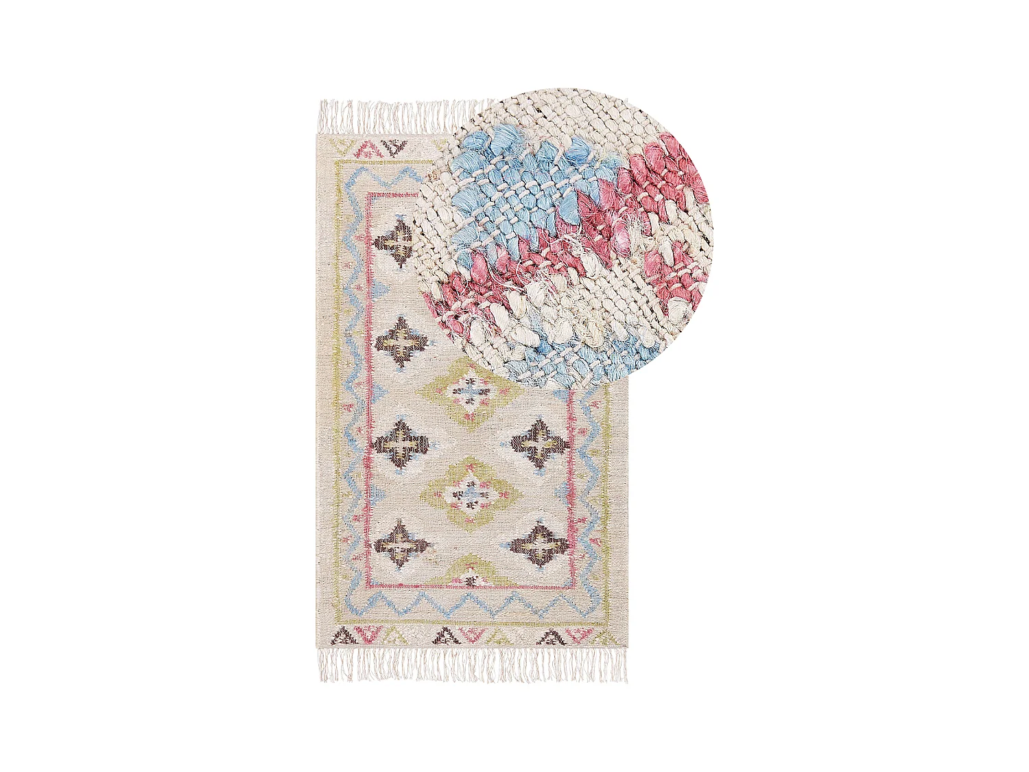 Teppich Jute beige/bunt 80x150 cm orientalisches Muster Fransen Kurzflor Terkos