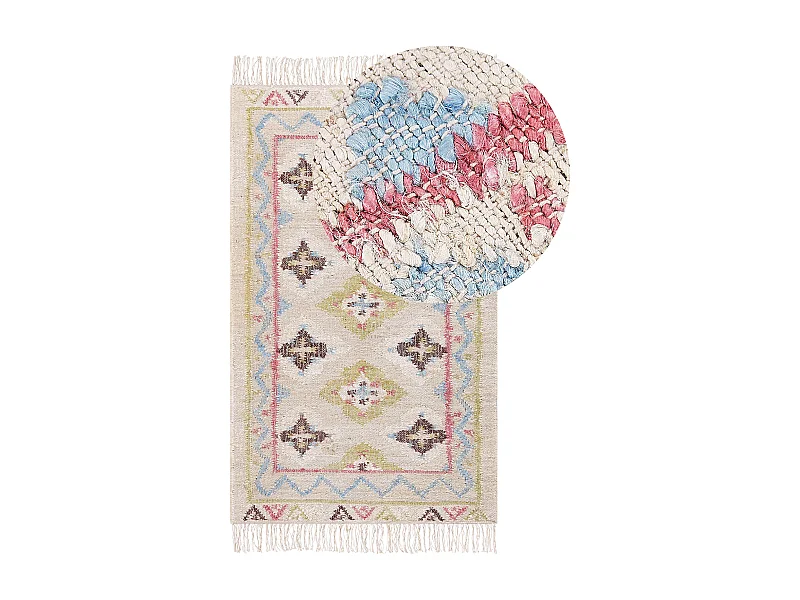 Teppich Jute beige/bunt 80x150 cm orientalisches Muster Fransen Kurzflor Terkos