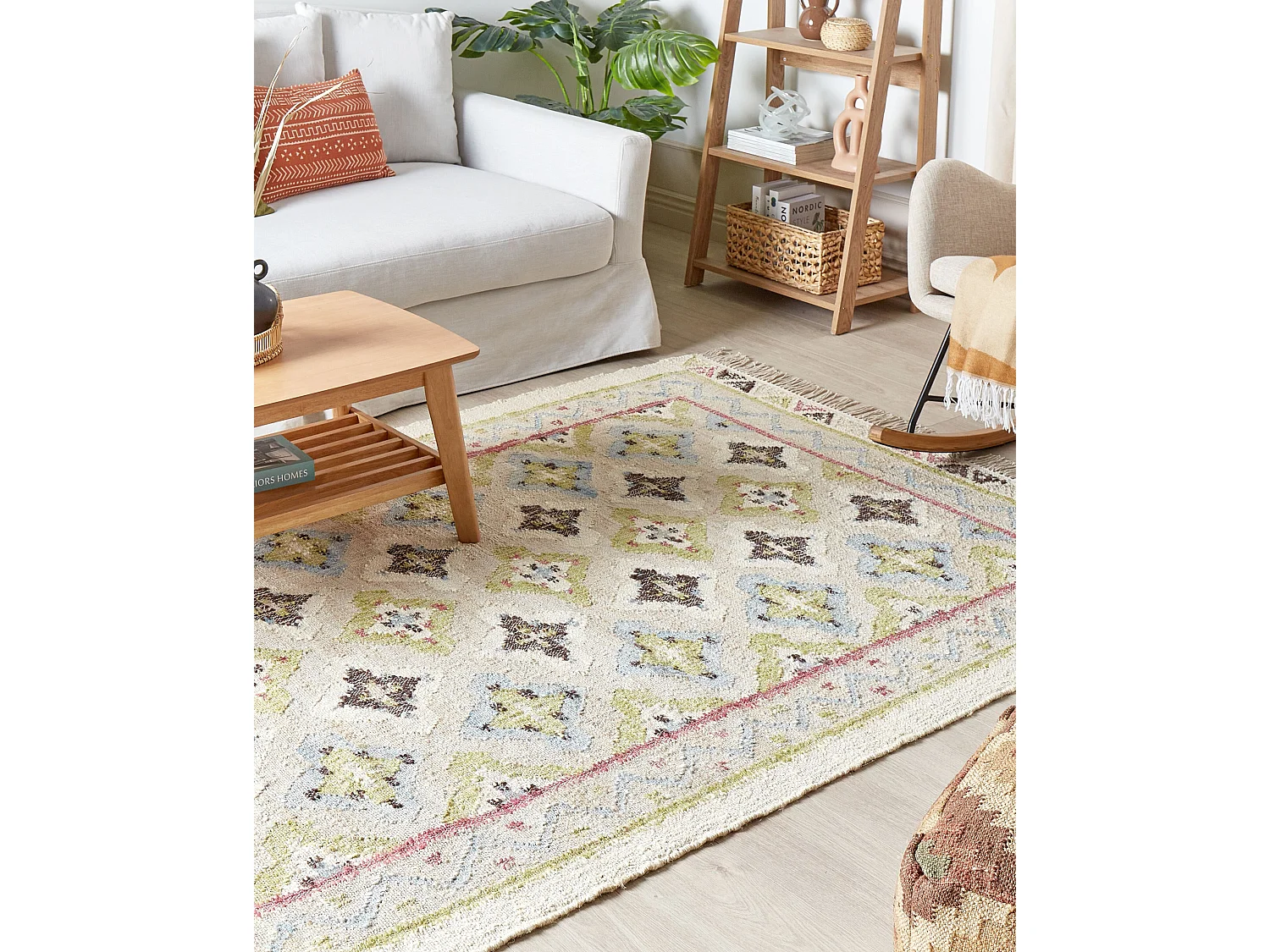 Teppich Jute beige/bunt 160x230 cm orientalisches Muster Fransen Kurzflor Terkos