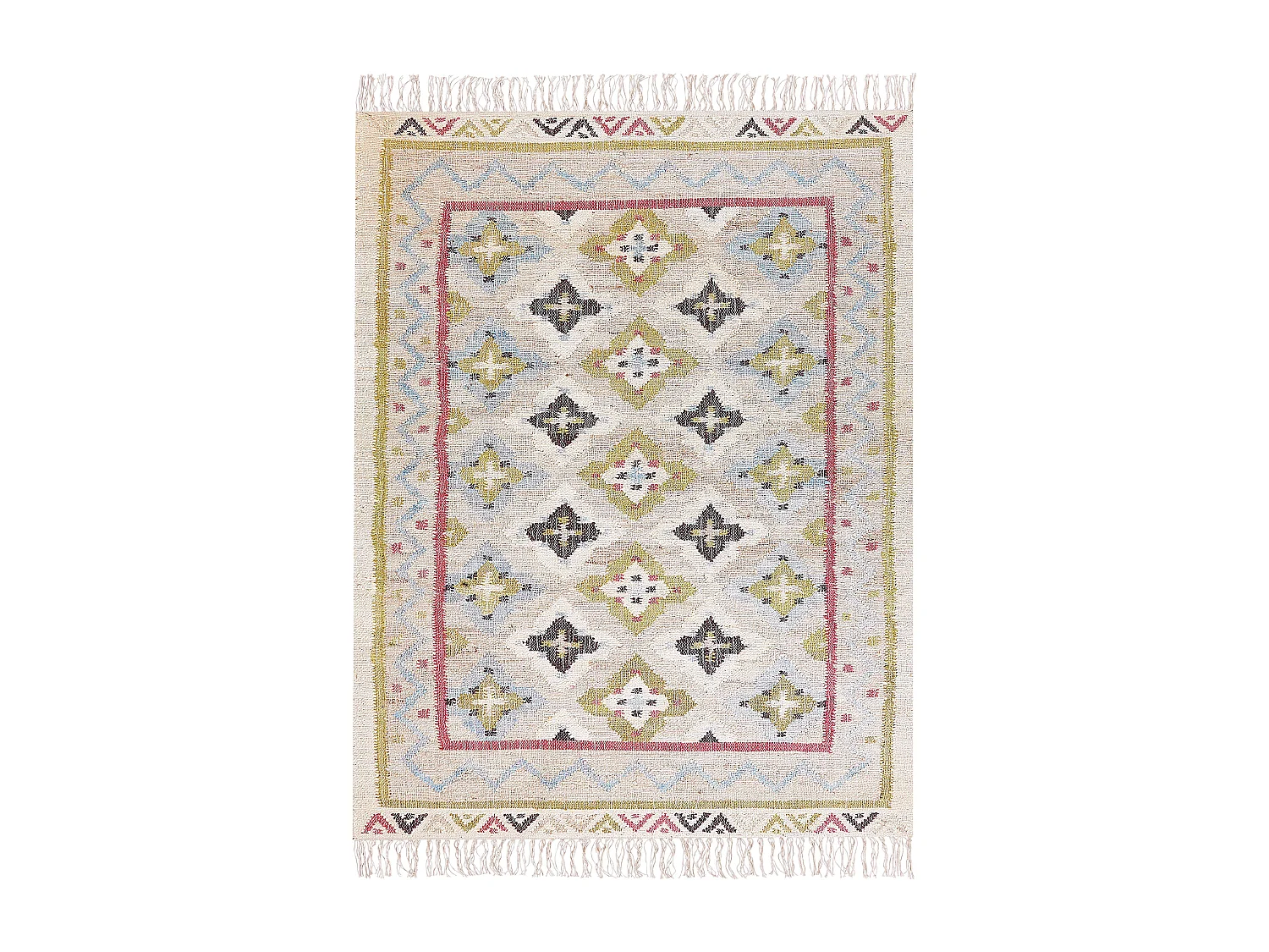 Teppich Jute beige/bunt 160x230 cm orientalisches Muster Fransen Kurzflor Terkos