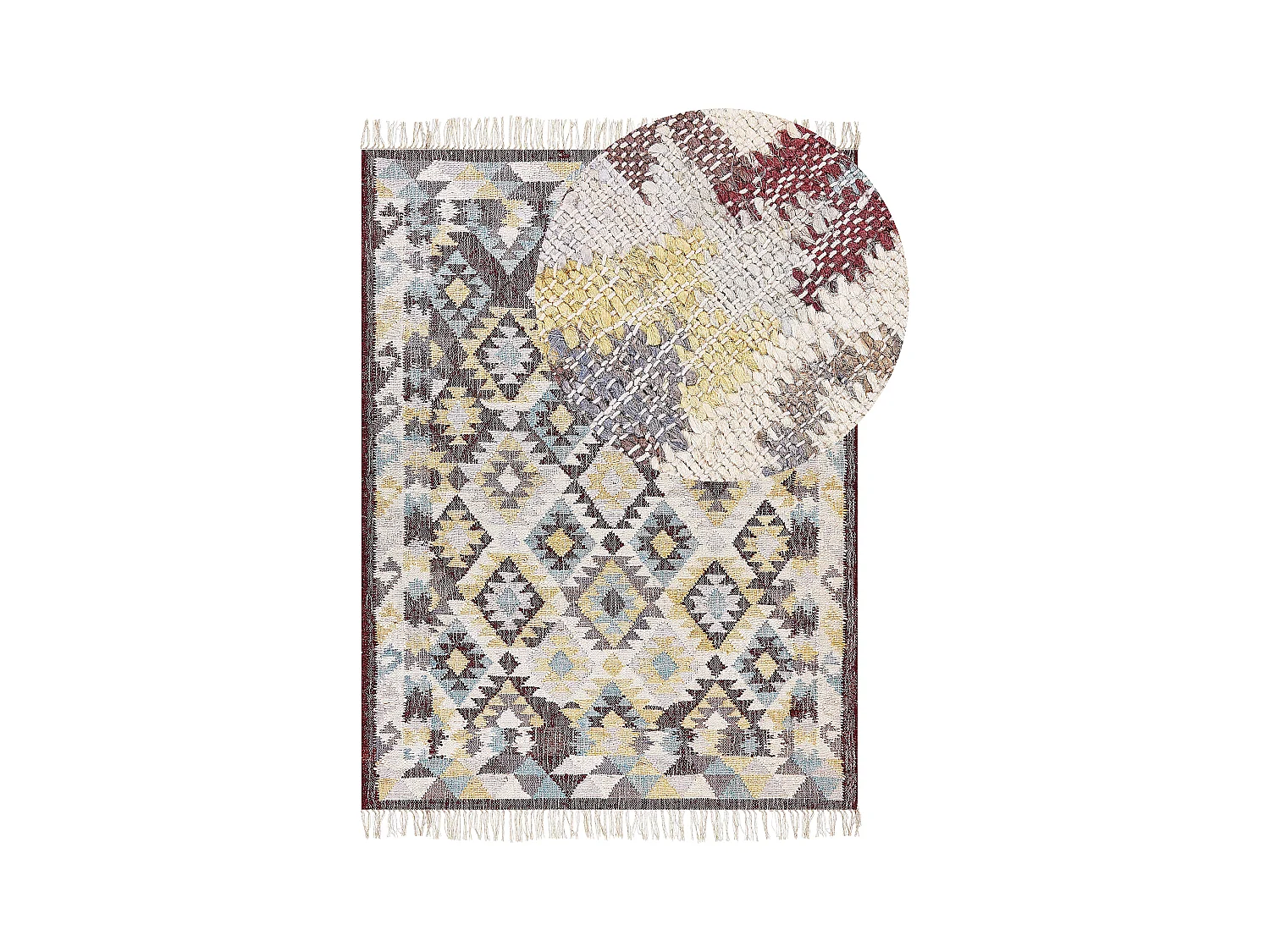 Teppich Jute mehrfarbig / bunt 160 x 230 cm geometrisches Muster Fransen Fener