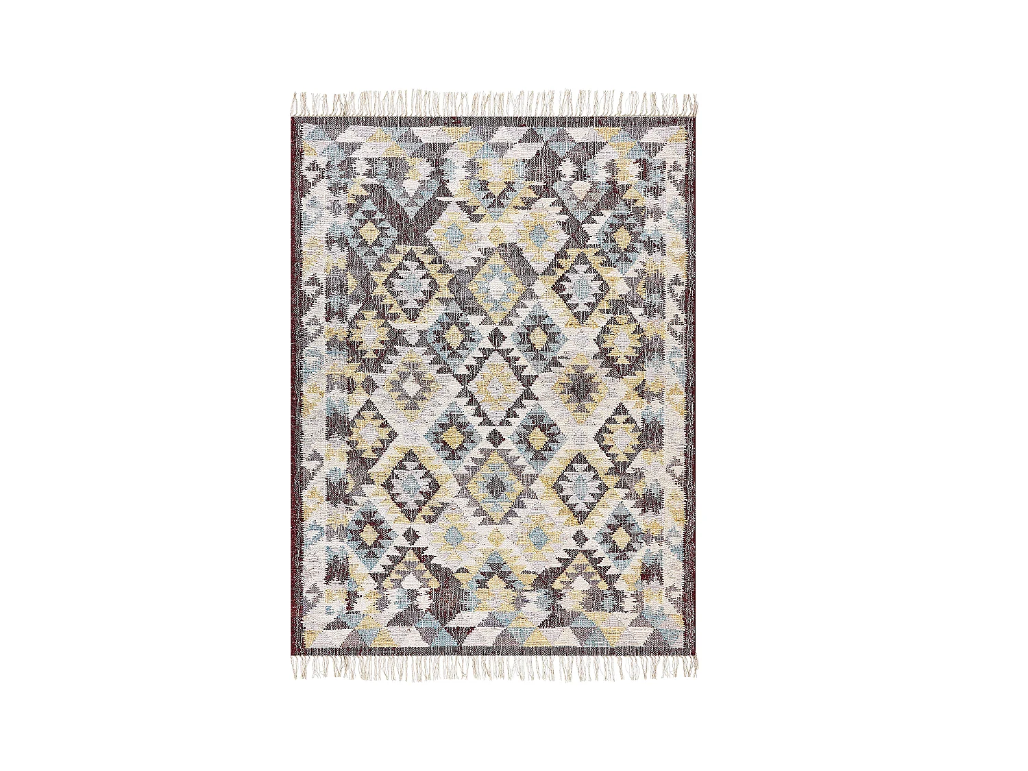 Teppich Jute mehrfarbig / bunt 160 x 230 cm geometrisches Muster Fransen Fener