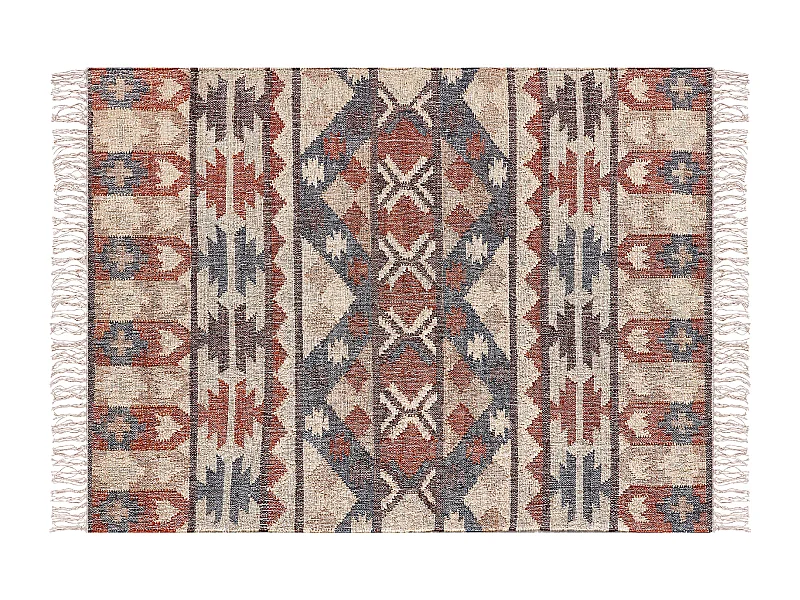 Teppich Jute mehrfarbig / bunt 140 x 200 cm geometrisches Muster Fransen Kalfa