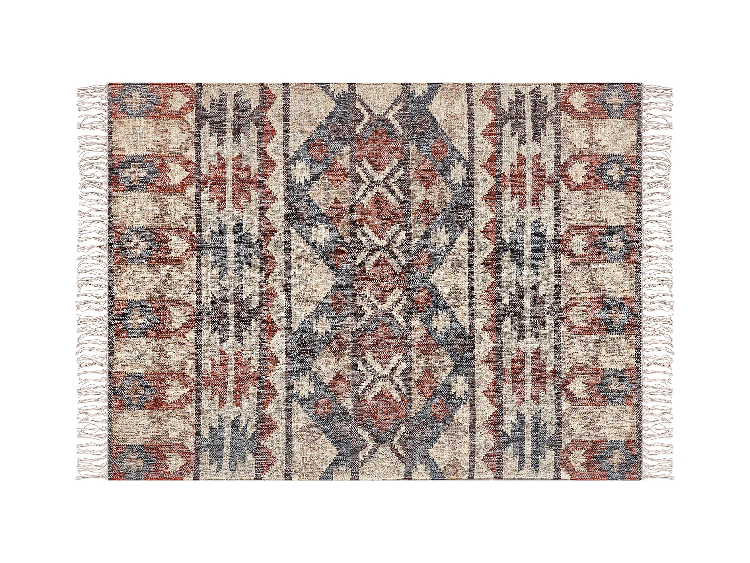 Teppich Jute mehrfarbig / bunt 140 x 200 cm geometrisches Muster Fransen Kalfa