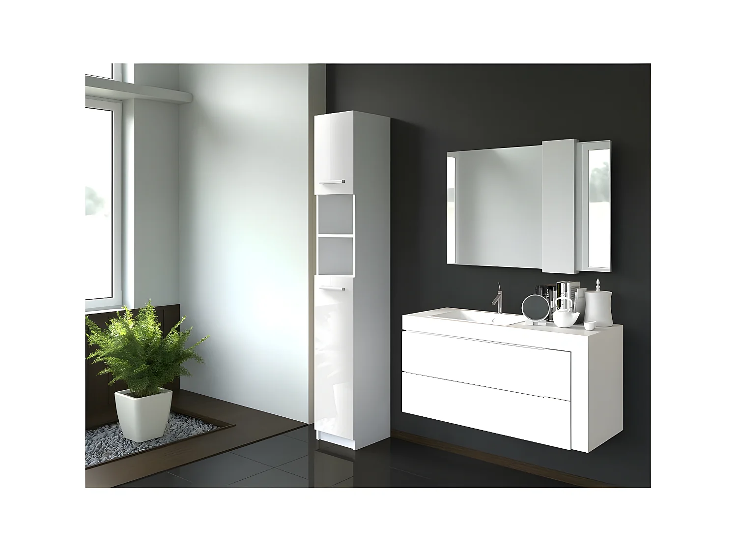 MARELLO - Badezimmersäule moderner Stil - 183x32x30 - 2 Türen+Regale