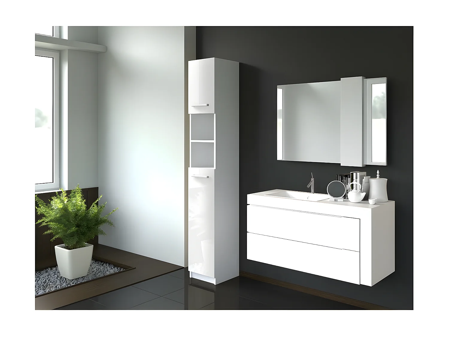 MARELLO - Colonna bagno in stile moderno - 183x32x30 - 2 ante+ripiani