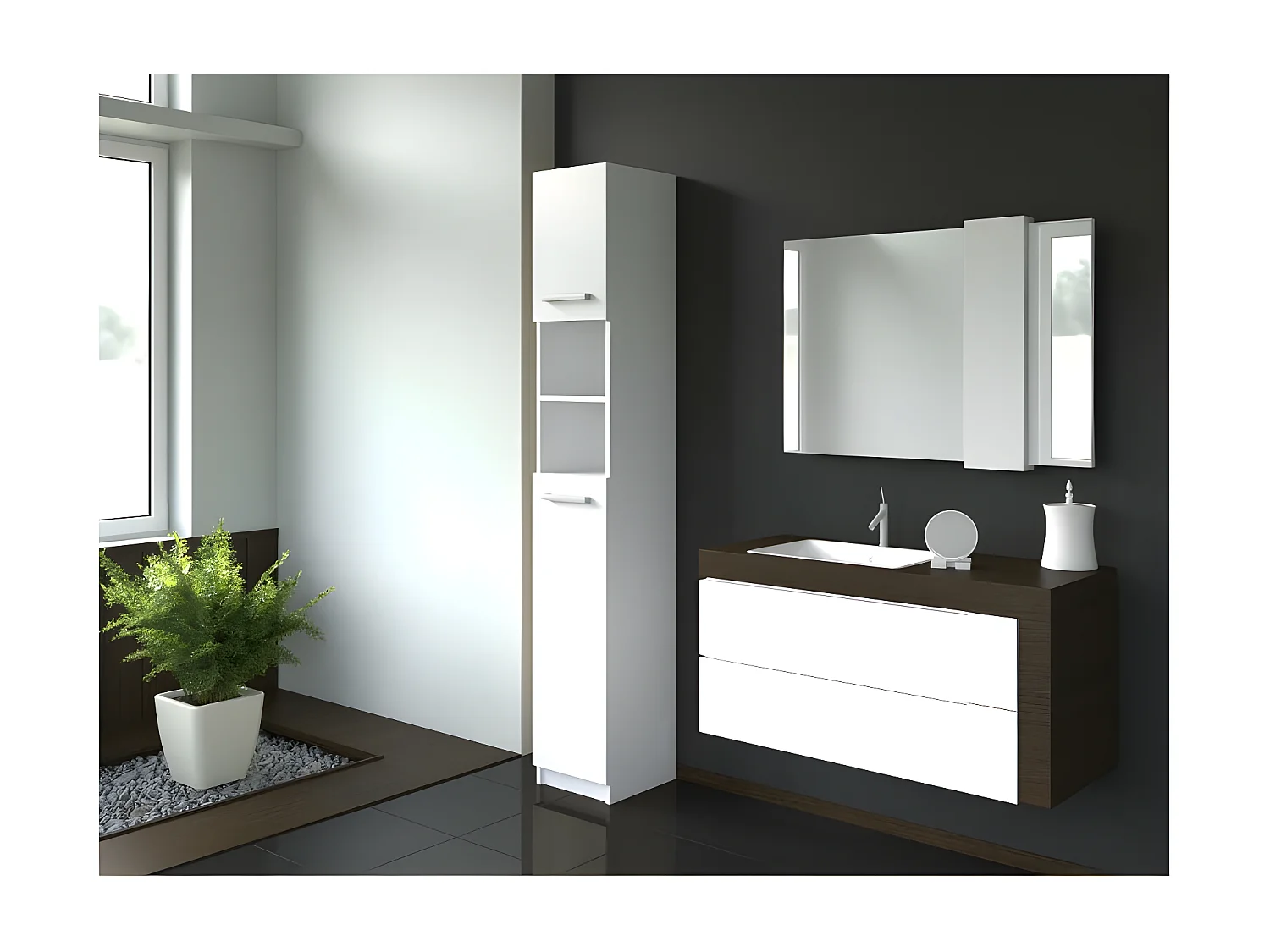 MARELLO - Columna de baño de estilo moderno - 183x32x30 - 2 puertas+baldas