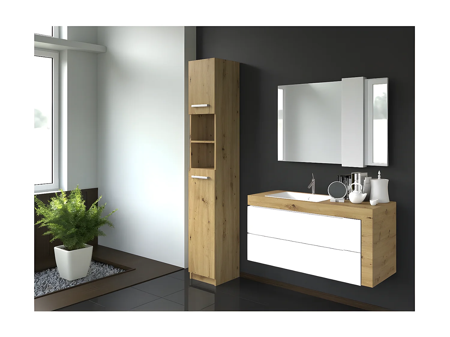 MARELLO - Colonna bagno in stile moderno - 183x32x30 - 2 ante+ripiani