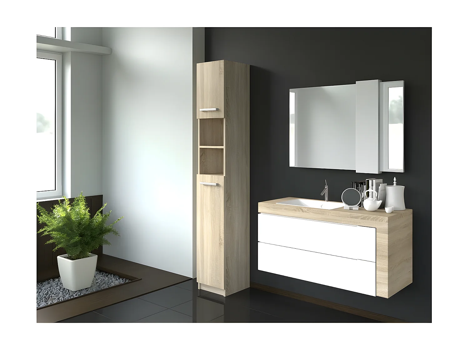 MARELLO - Columna de baño de estilo moderno - 183x32x30 - 2 puertas+baldas