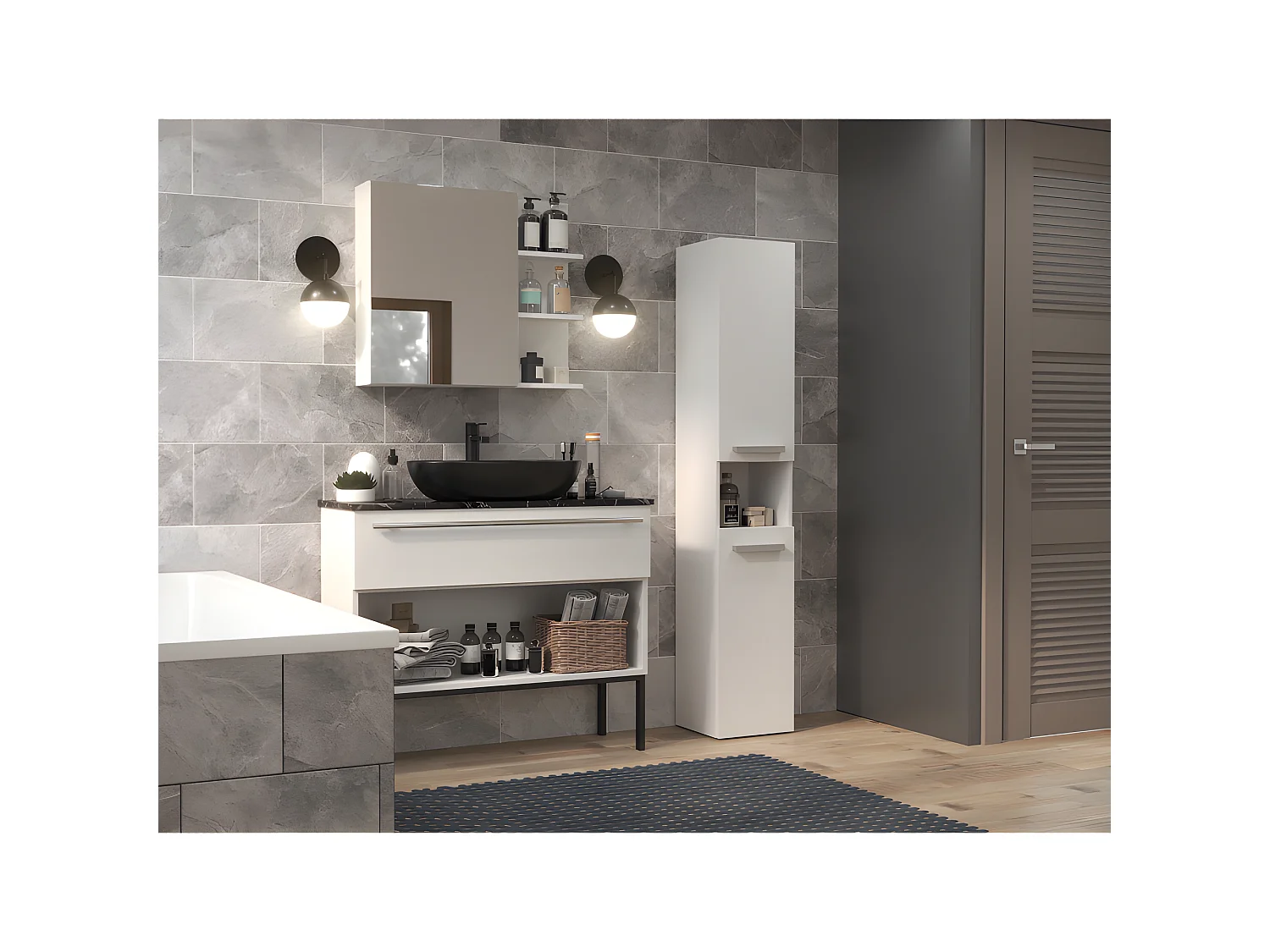 MARELLO - Columna de baño de estilo moderno - 183x32x30 - 2 puertas+baldas