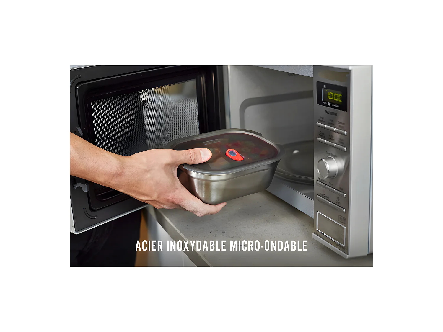 Lunch box acier micro-ondable 900ml Argent  Black and Blum