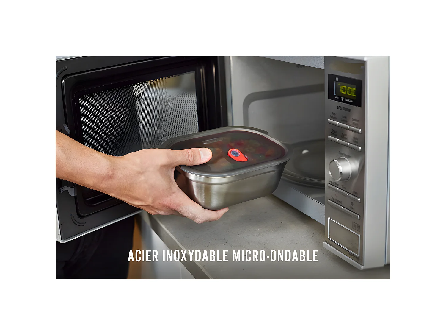 Lunch box acier micro-ondable 900ml Argent  Black and Blum