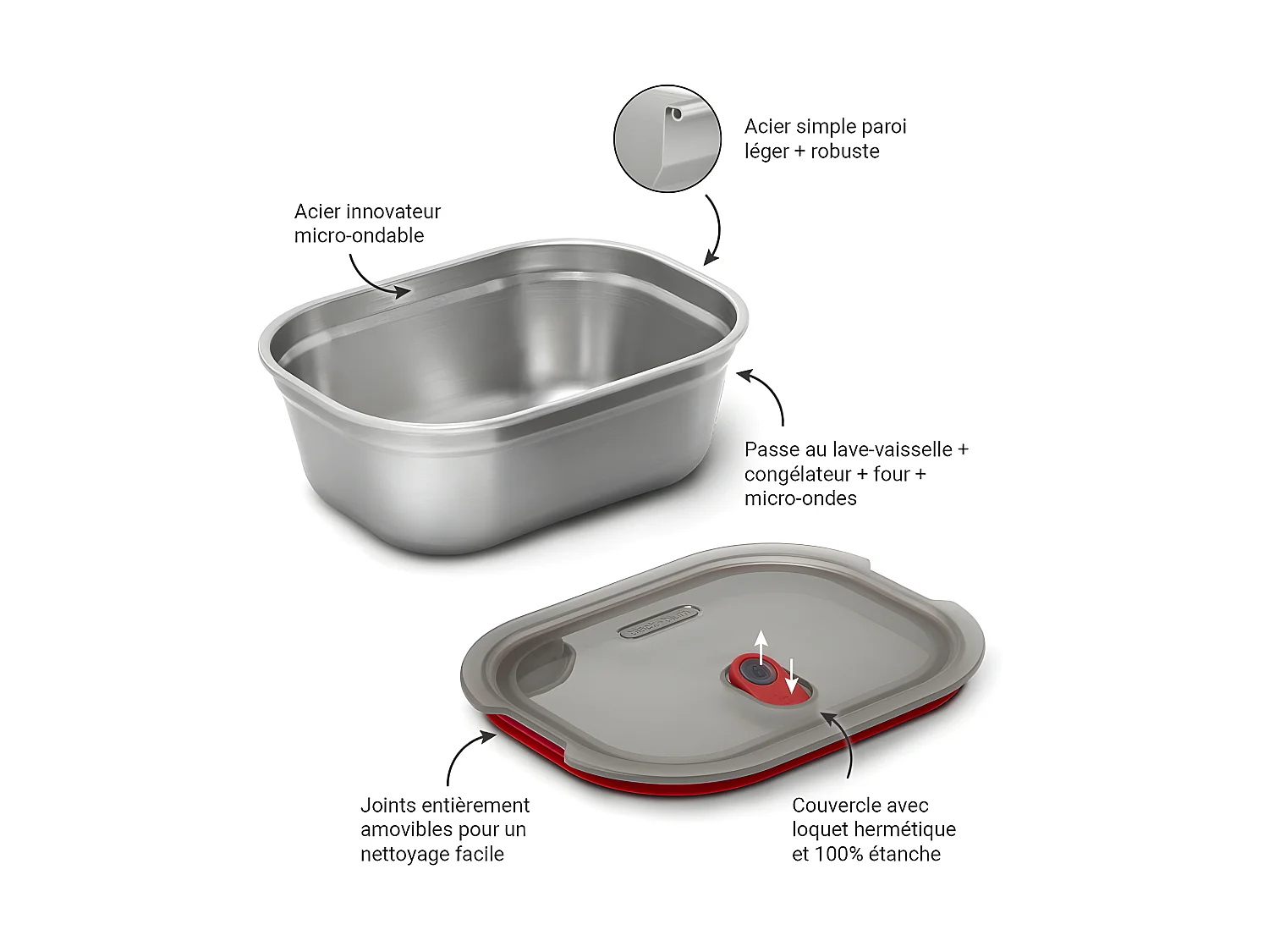 Lunch box acier micro-ondable 1,2l Argent  Black and Blum