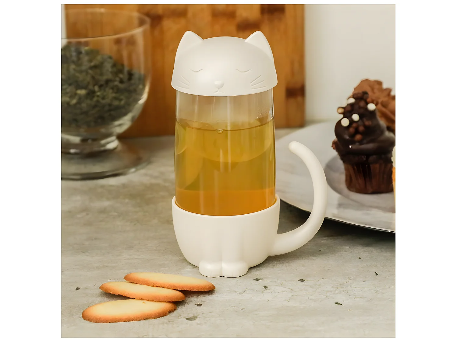 Tasse et infuseur à thé Chat Blanc  La chaise longue