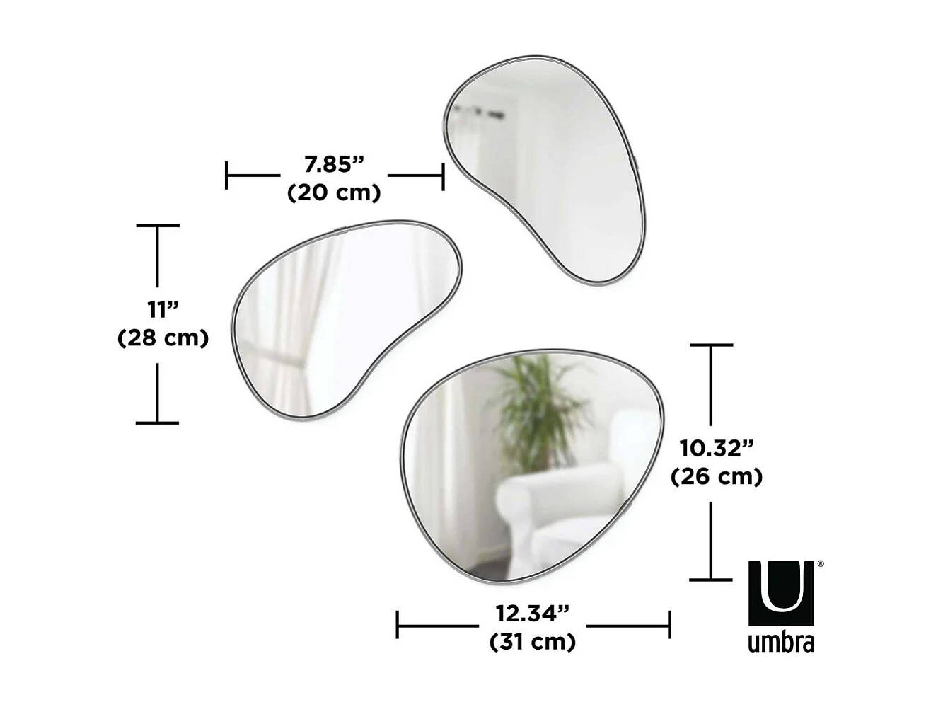 Set de 3 miroirs Hubba Pebble Argenté  Umbra