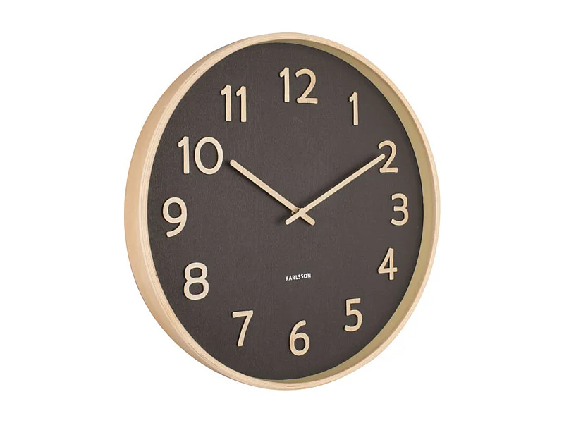 Zegar ścienny Pure Wood Grain - Czarny - Ø40cm