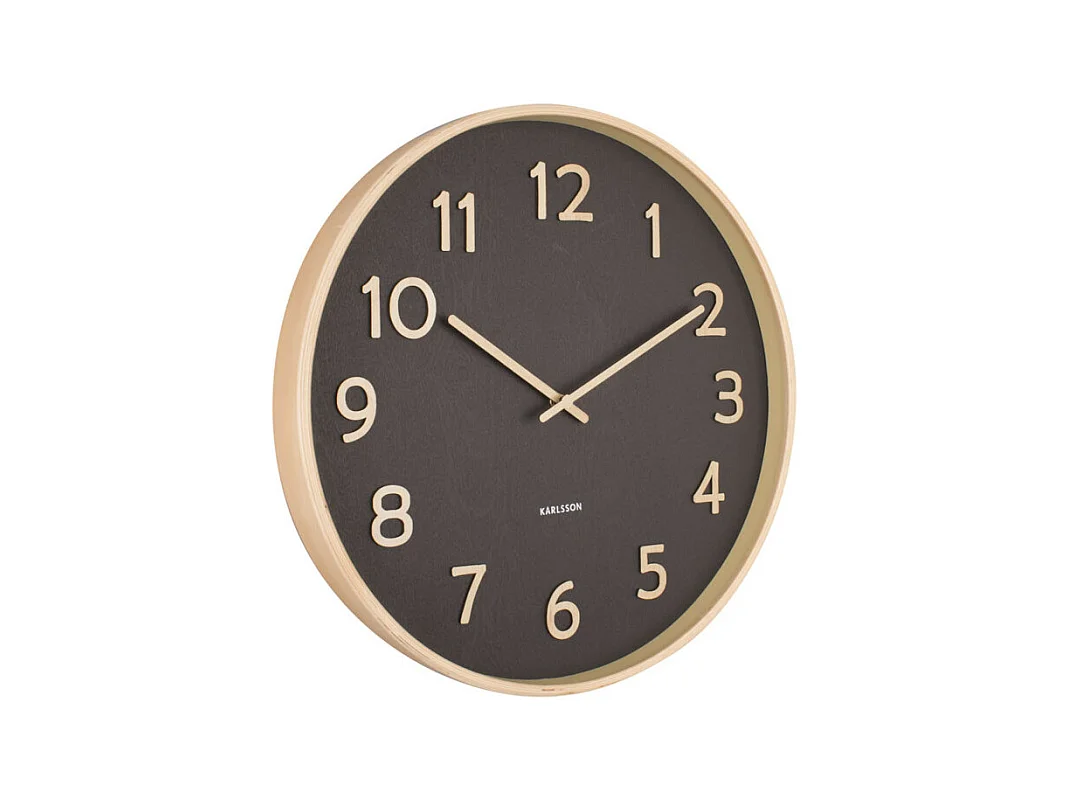 Zegar ścienny Pure Wood Grain - Czarny - Ø40cm