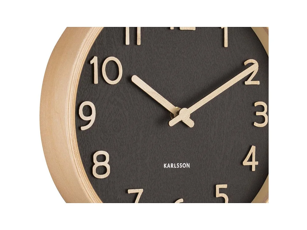 Zegar ścienny Pure Wood Grain Mały - Czarny - Ø22cm