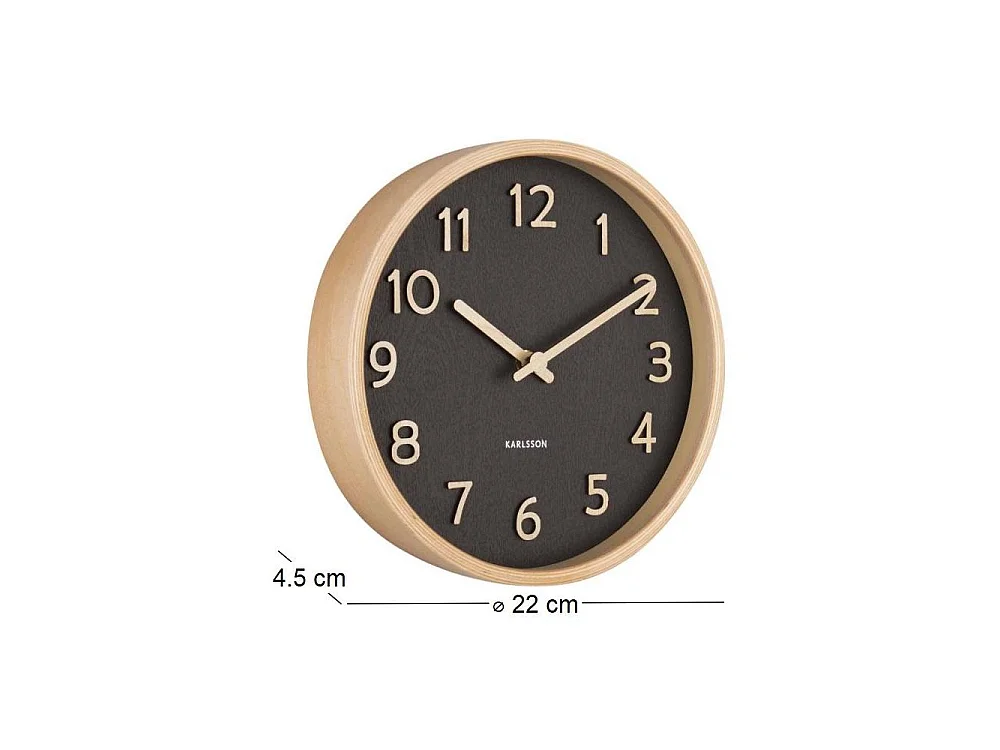 Zegar ścienny Pure Wood Grain Mały - Czarny - Ø22cm