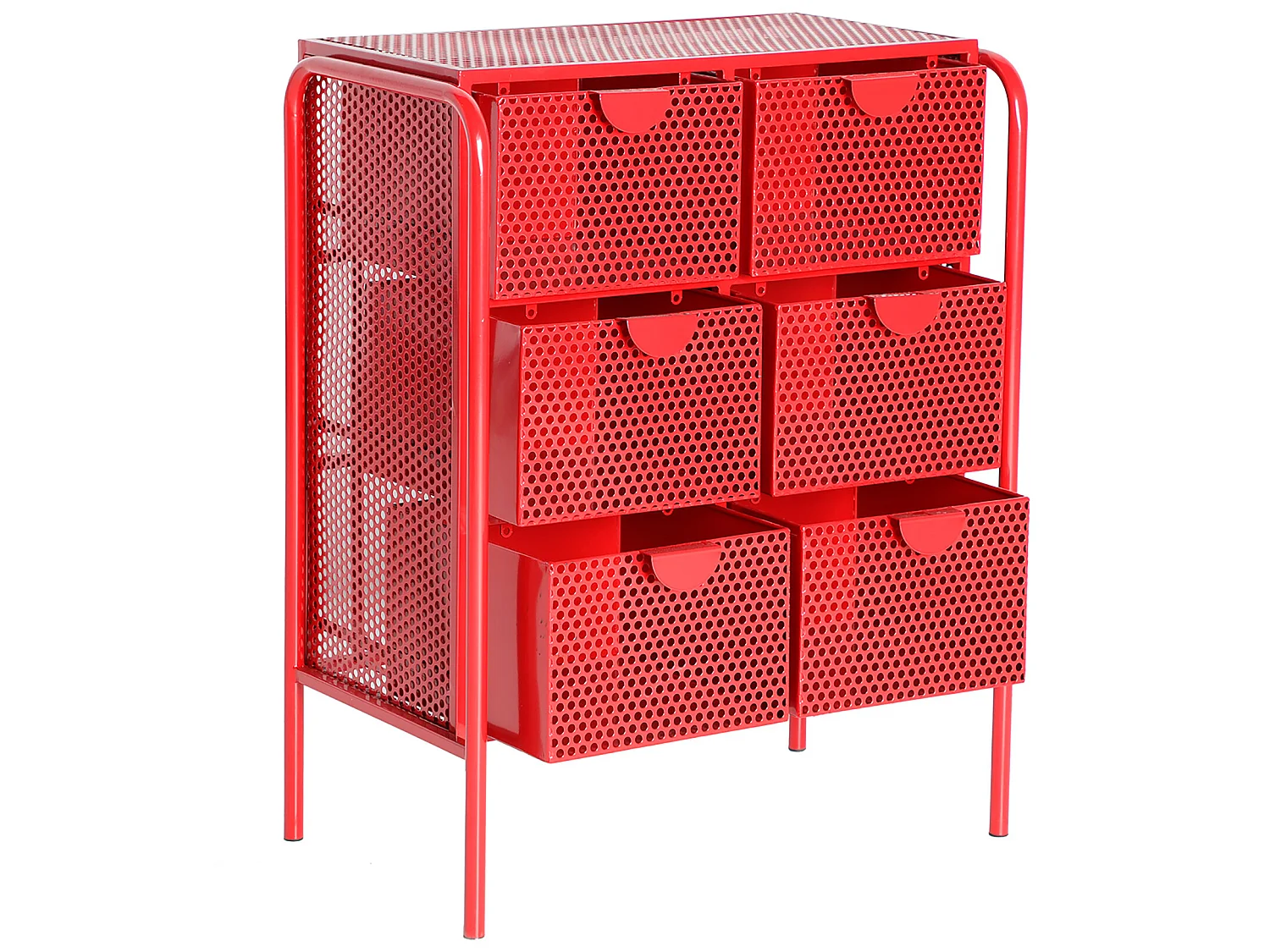 Mesita de noche de hierro en color rojo de 61x37x77cm