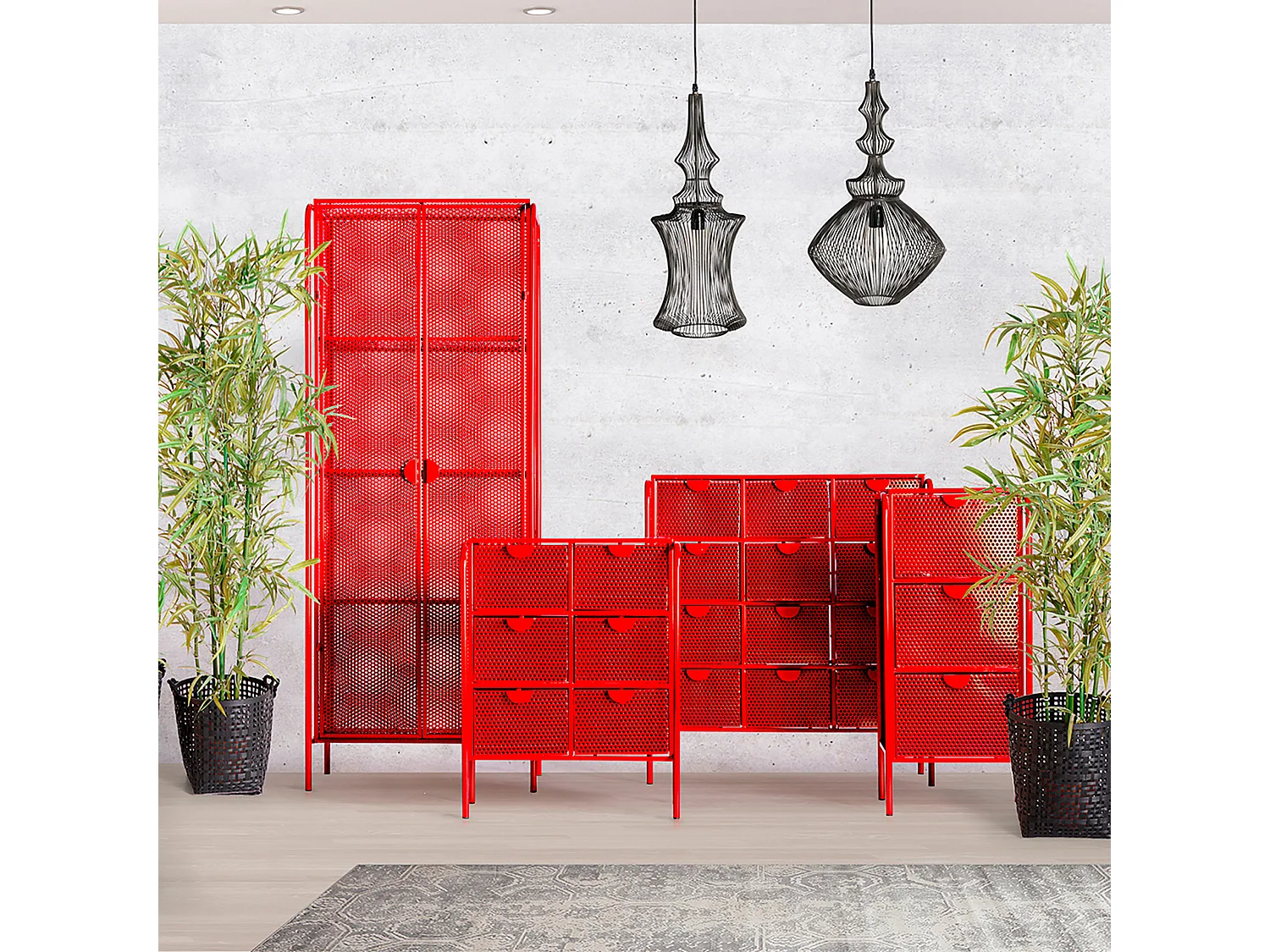 Mesita de noche de hierro en color rojo de 61x37x77cm