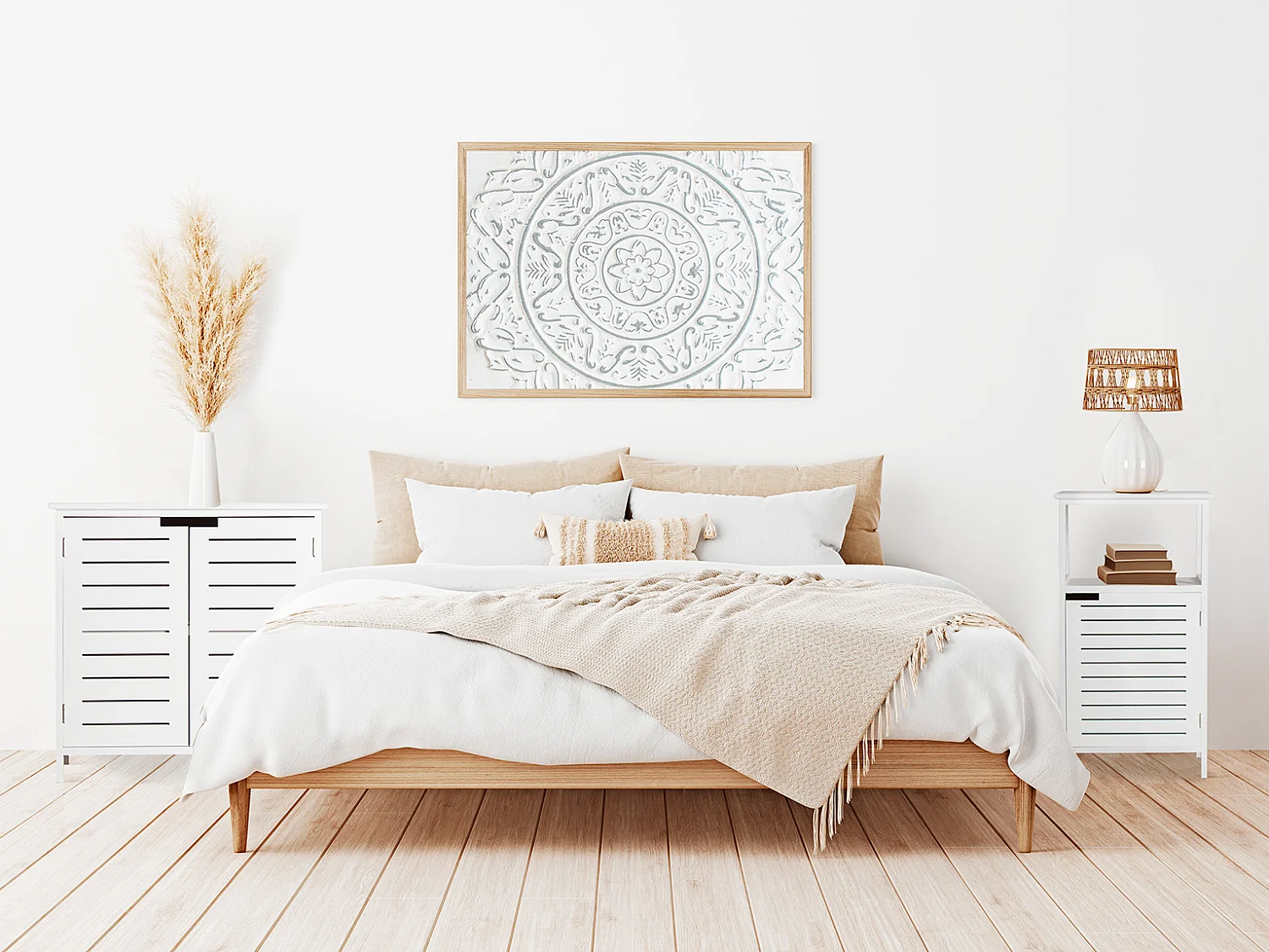 Table chevêt en bois de pin blanc 43x33x78 cm