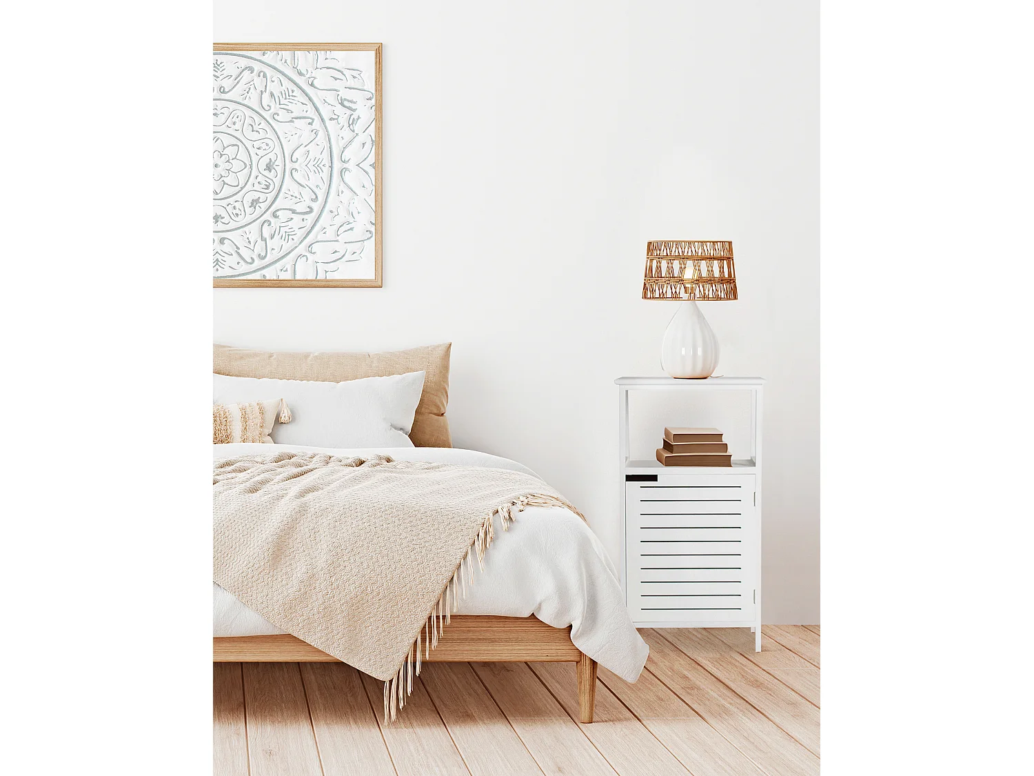 Table chevêt en bois de pin blanc 43x33x78 cm