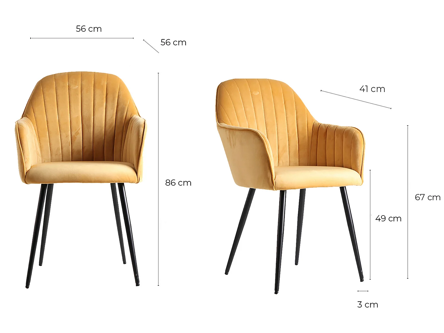 Chaise en chenille moutarde 54x61x85 cm
