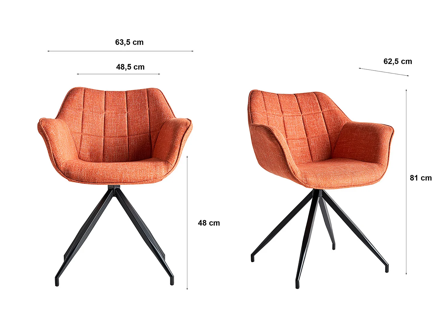 Chaise en polyester orange 63x62x81 cm