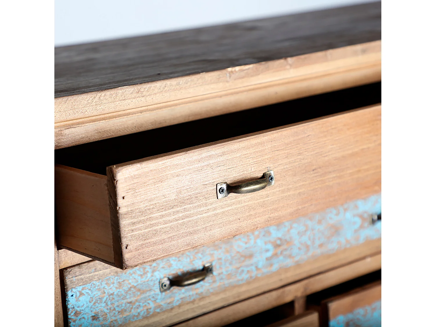 Multicajonera de madera de abeto en color marrón de 78x32x130cm