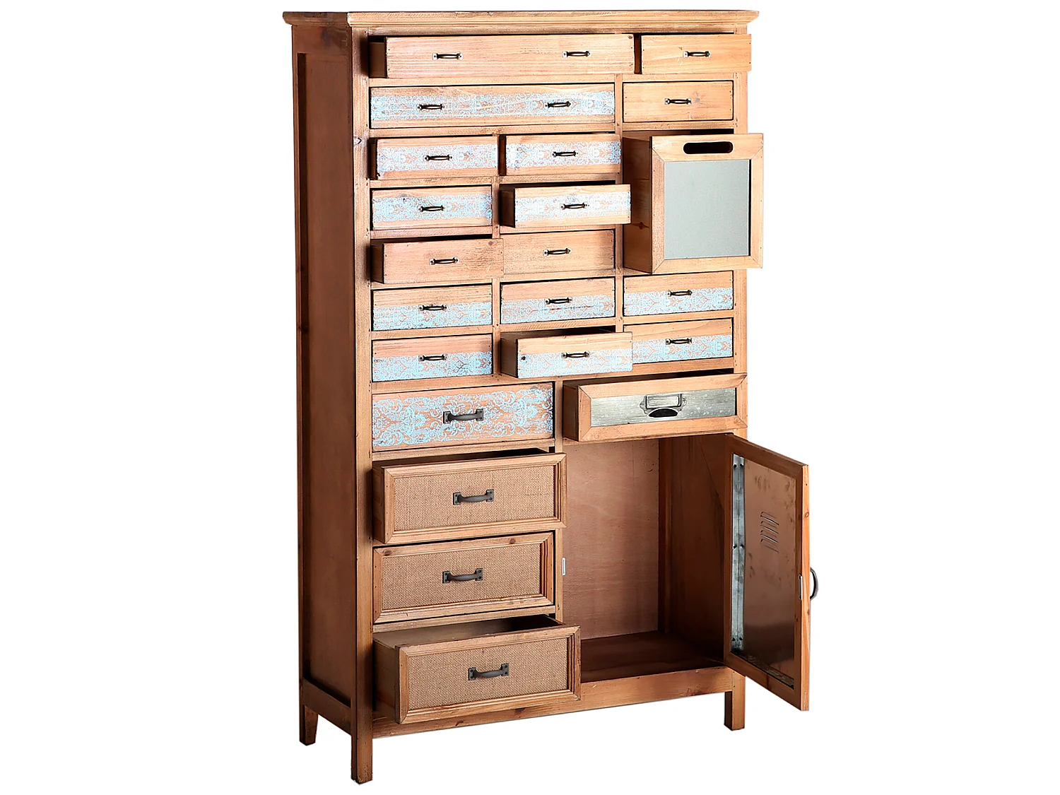 Multicajonera de madera de abeto en color marrón de 78x32x130cm