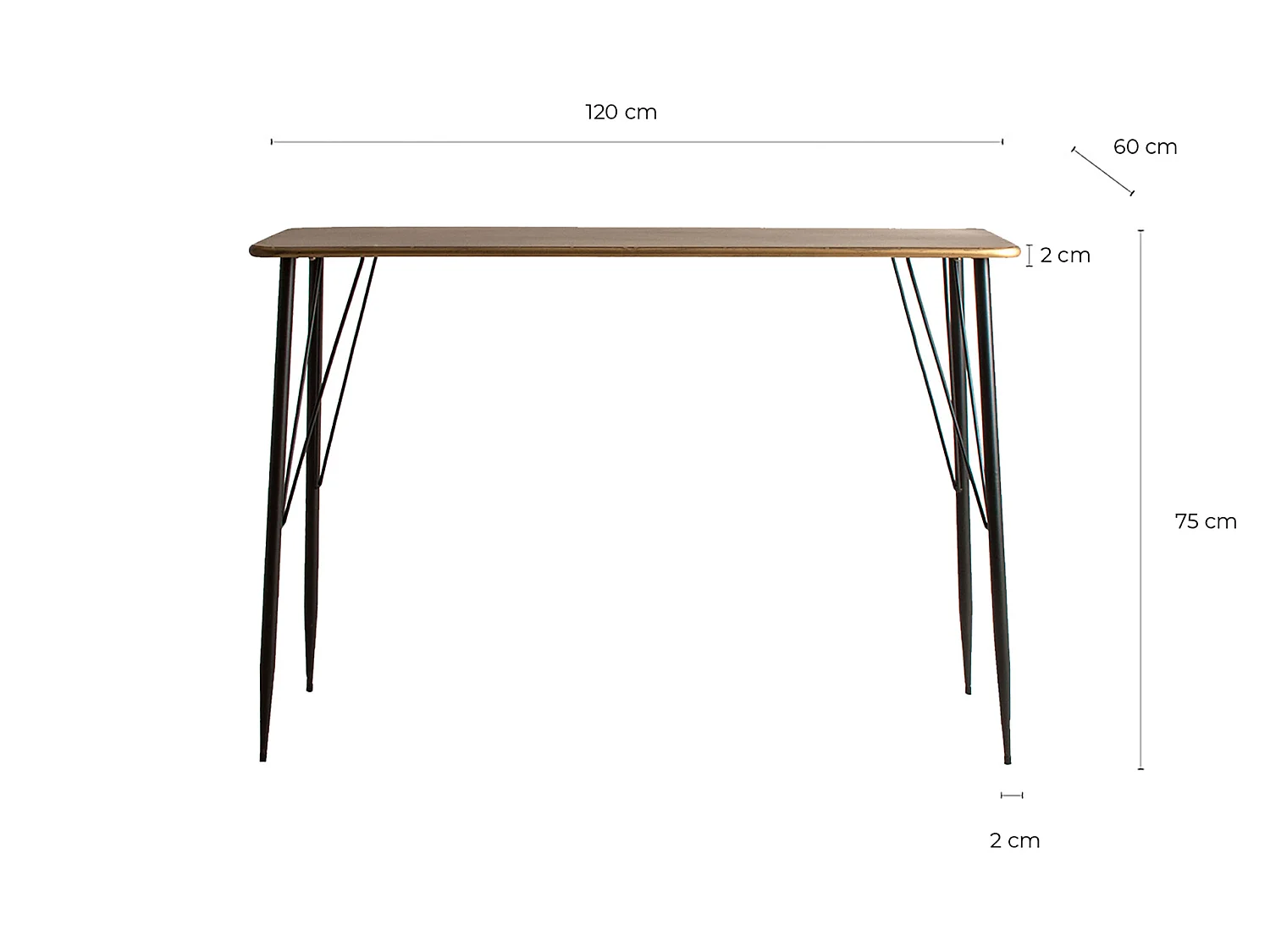 Pupitre en Fer, de couleur Noir/Doré, 120x60x75 cm