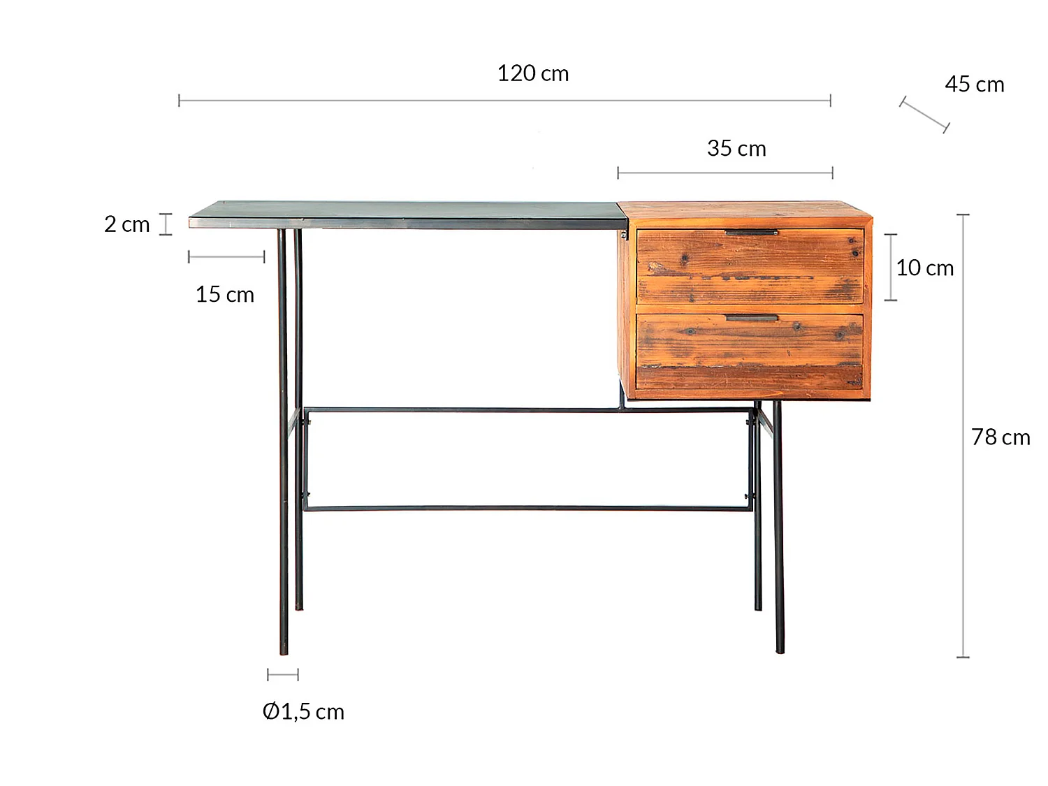 Pupitre en fer  120x45x78 cm