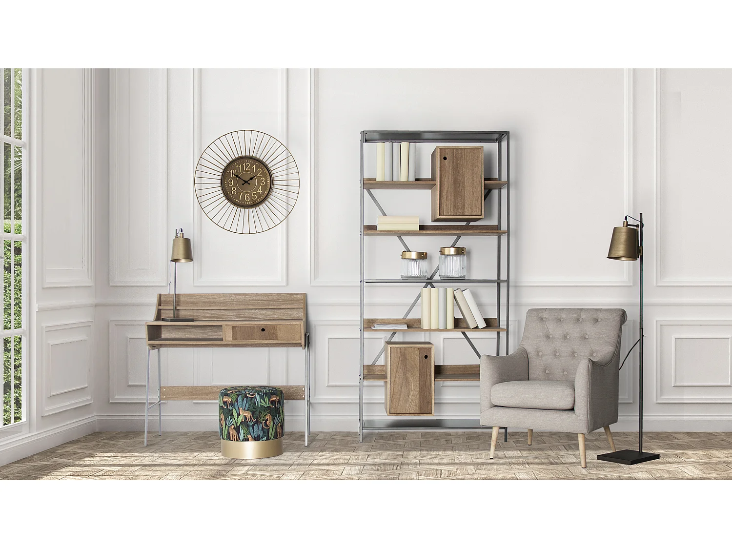 Escritorio de madera de abeto en color marrón de 103x48x97cm