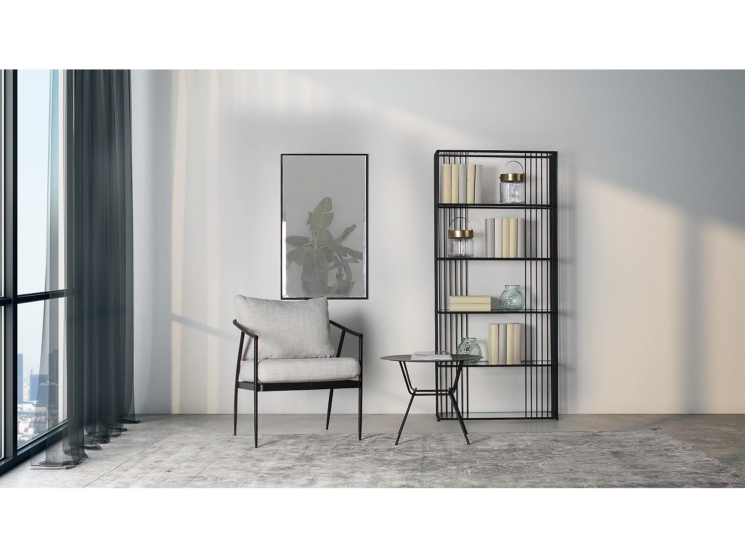 Bibliothèque en fer noir 80x27x180 cm