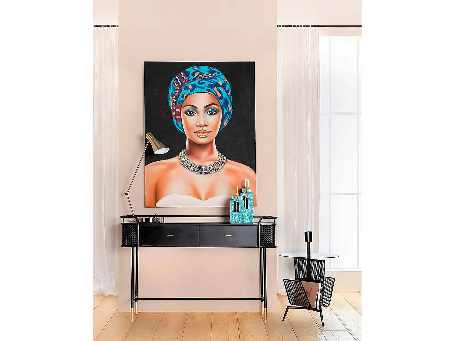 Mesa auxiliar de hierro en color negro de 45x45x69cm