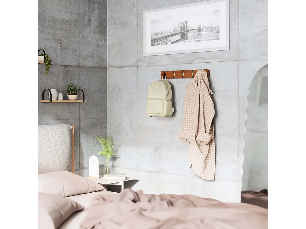 Porte manteaux Flip 5 crochets Noyer clair et doré