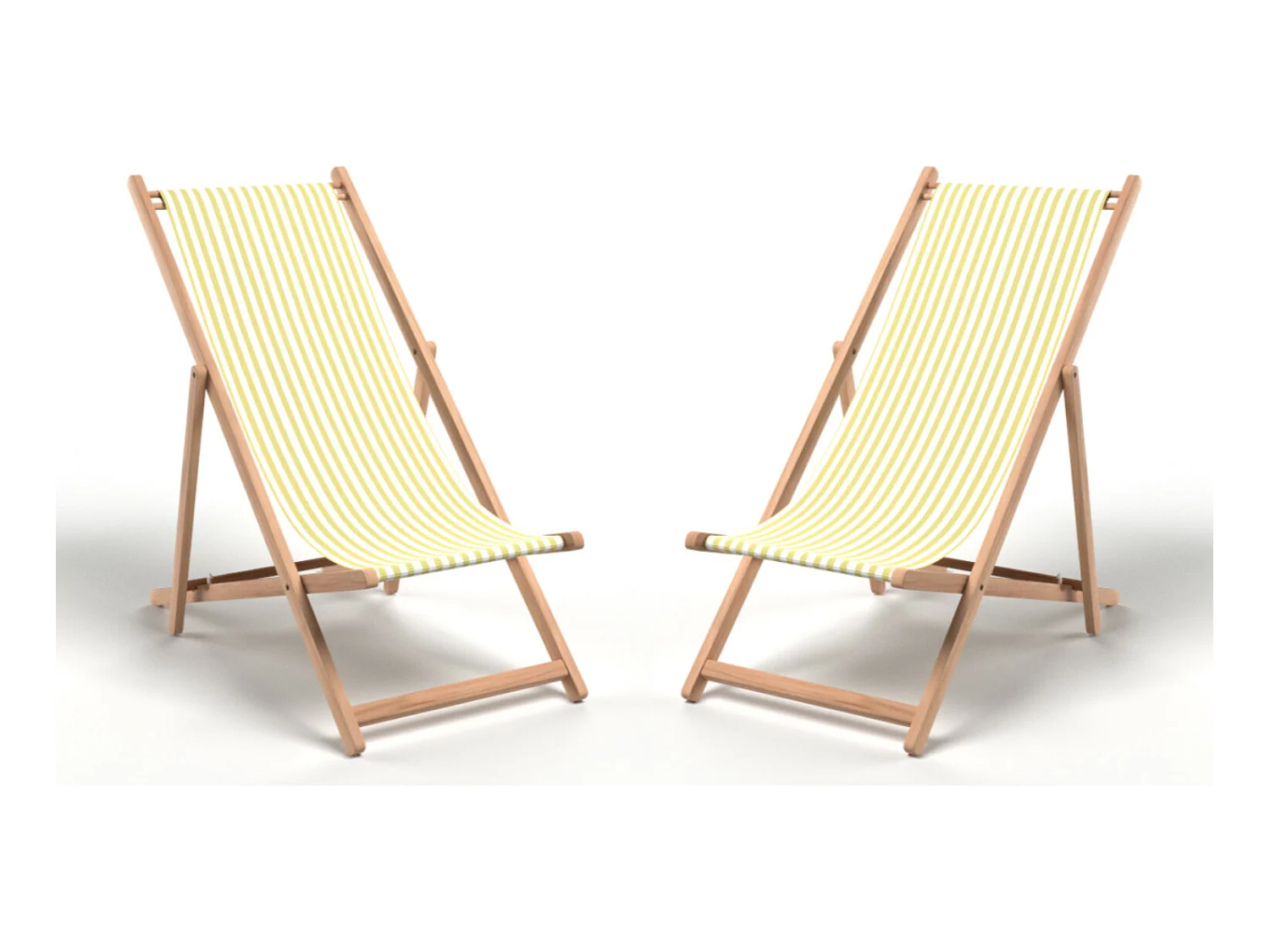 Lot de 2 chiliennes pliantes réglables - Structure hêtre toile 100 % coton amovible - LACQUY