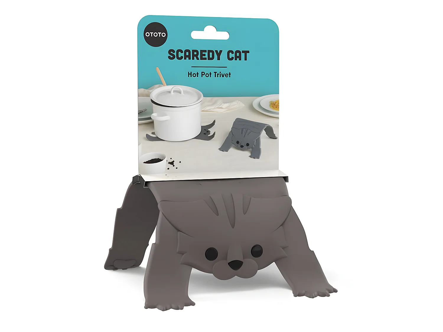 Salvamanteles Scaredy Cat Gris - Silicona - 6 x 20 x 14 cm