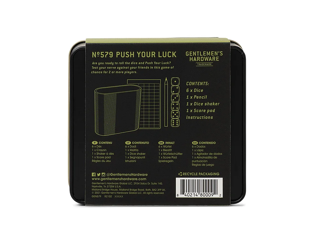 Jeu de dés Push your Luck Noir  Gentlemen's Hardware