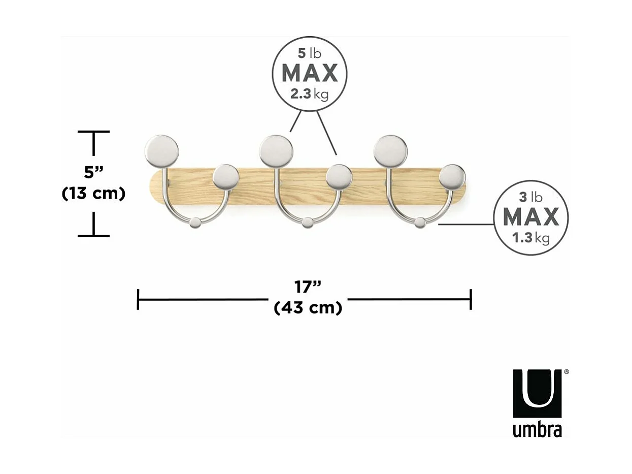 Patère en bois de frêne 9 crochets Melody