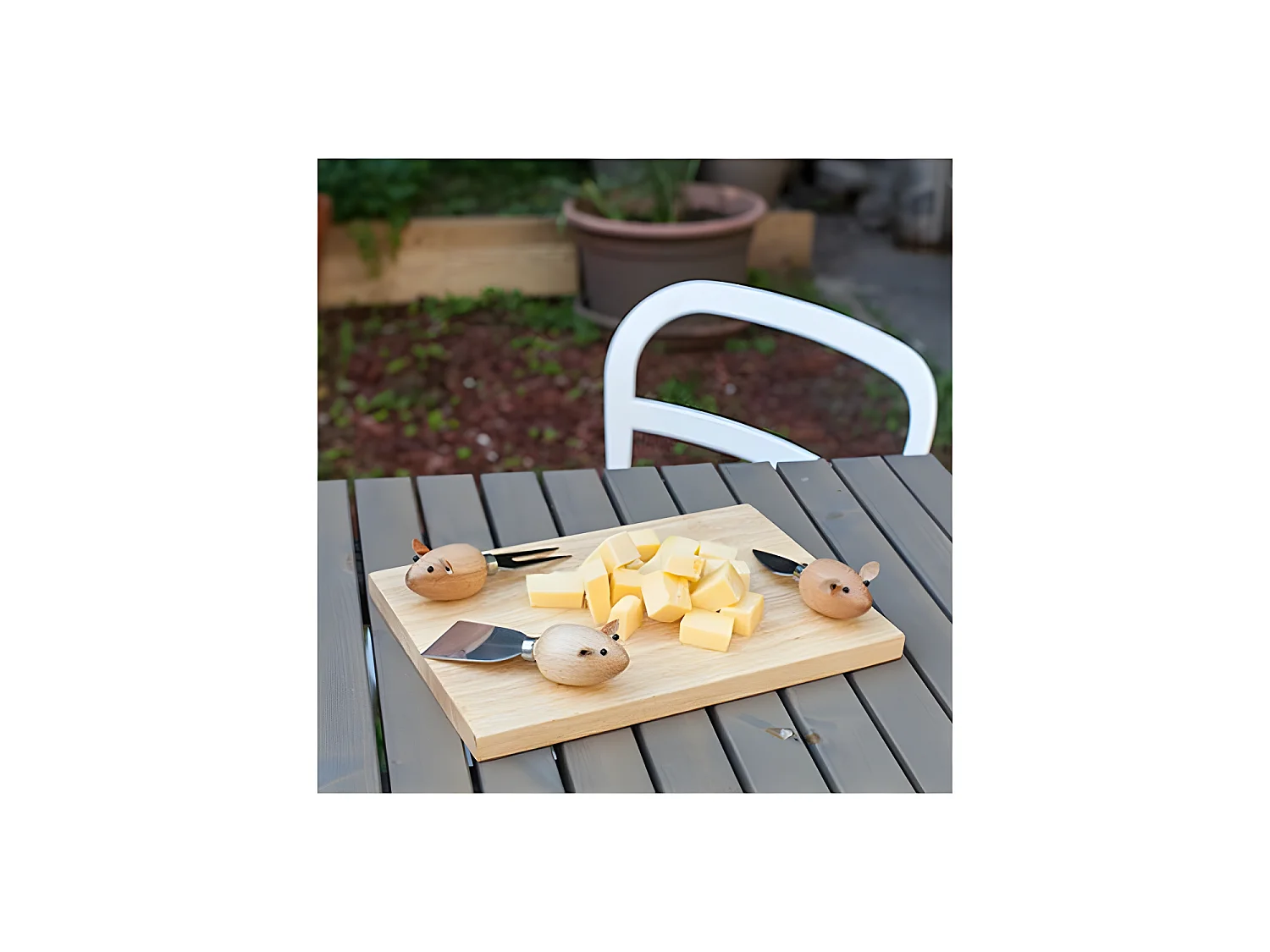 Plateau à fromages et 3 ustensiles Souris Naturel  Kikkerland
