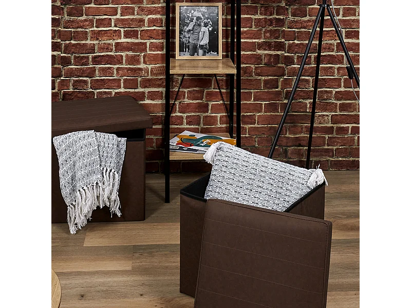 Coffre Pouf Pliable Pu Marron Marron