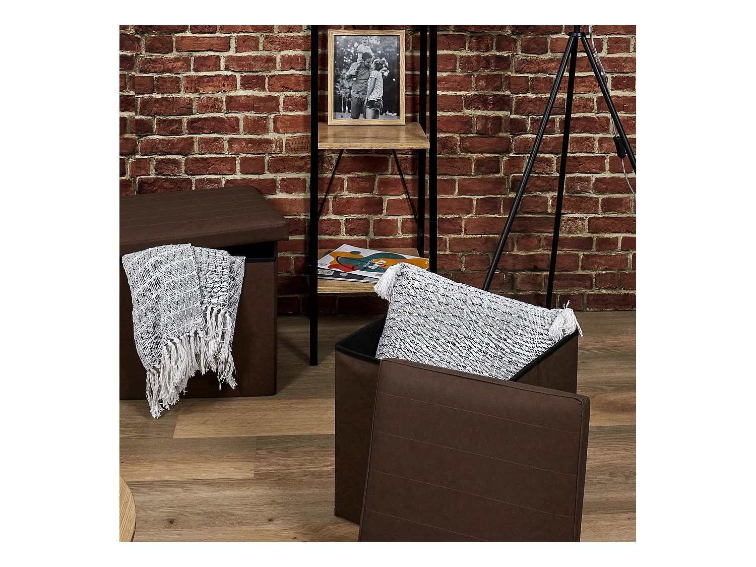 Coffre Pouf Pliable Pu Marron Marron