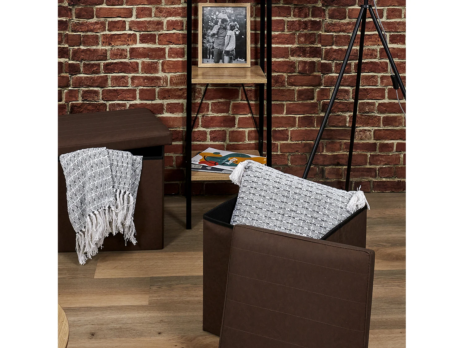 Coffre Pouf Pliable Pu Marron Marron